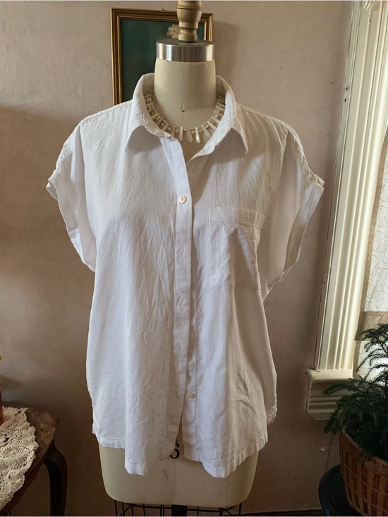 Orvis Tops - Orvis Women's White Linen Button-Front Short Sleeve Shirt Sz L